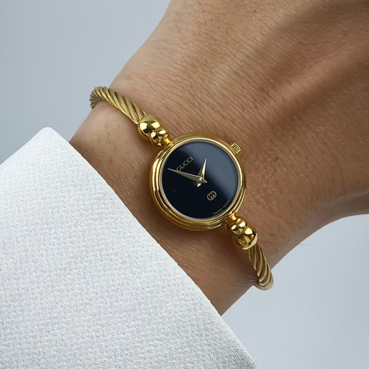 Gucci Vintage Gold Black Dial Wire