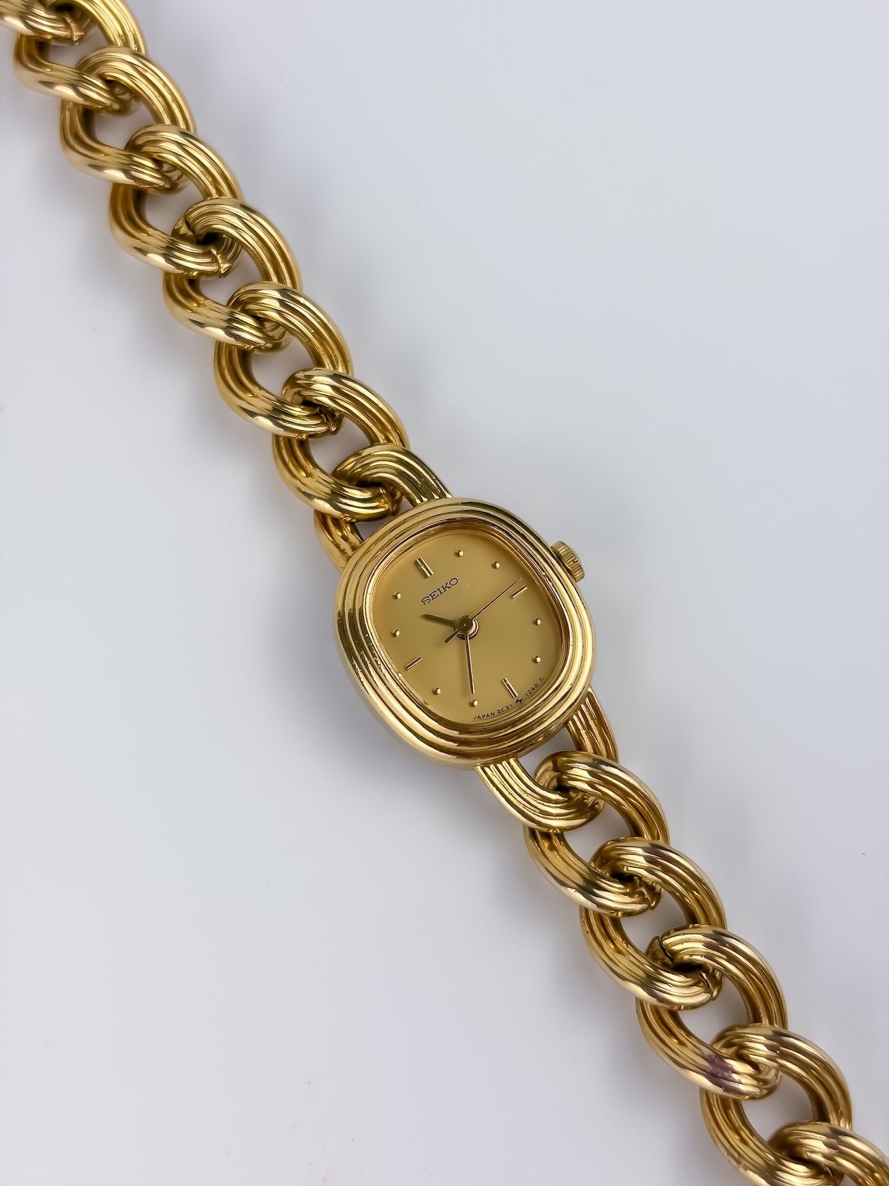 Rare Seiko Vintage Gold Cocktail Watch Chunky Curb Chain