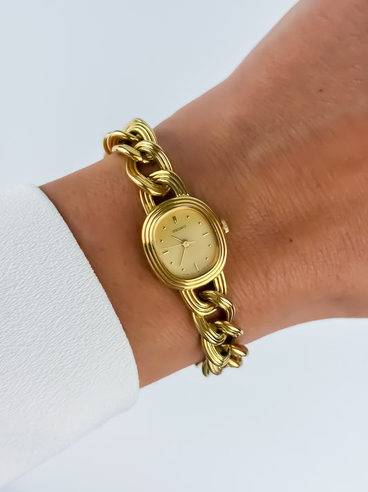 Rare Seiko Vintage Gold Cocktail Watch Chunky Curb Chain
