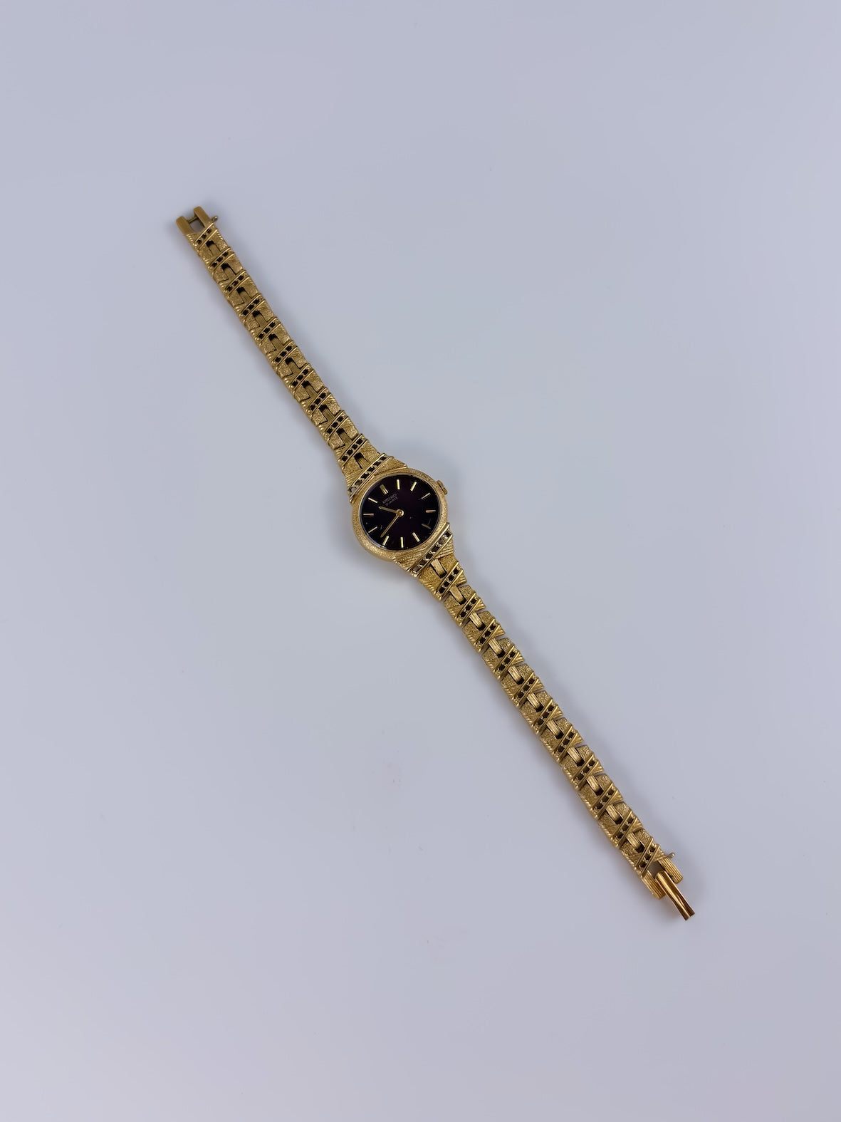 Rare Seiko Vintage Gold Sculptural Cocktail Watch Chocolate Brown Dial