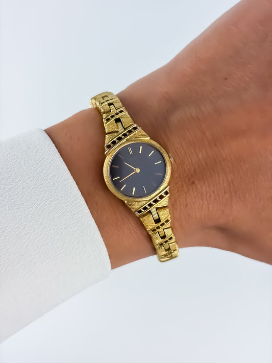 Rare Seiko Vintage Gold Sculptural Cocktail Watch Chocolate Brown Dial