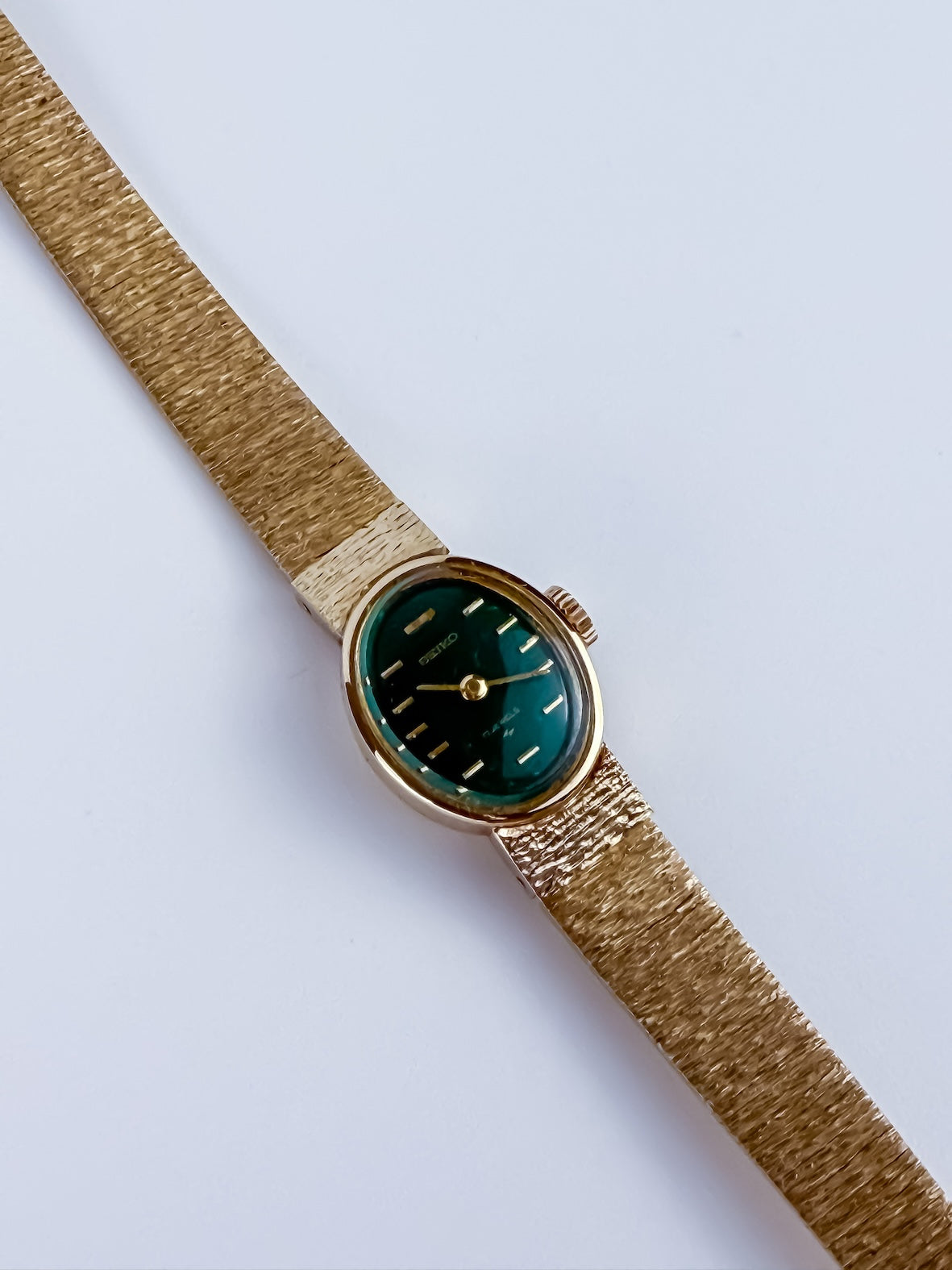 Rare Seiko Vintage Gold Handwound Cocktail Watch Deep Green Dial