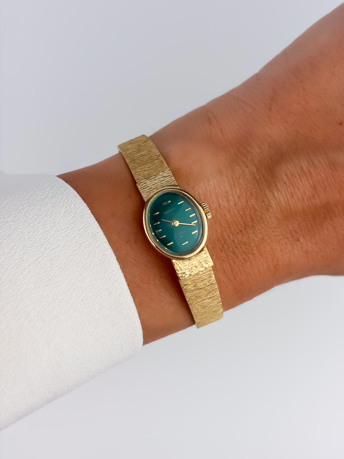 Rare Seiko Vintage Gold Handwound Cocktail Watch Deep Green Dial