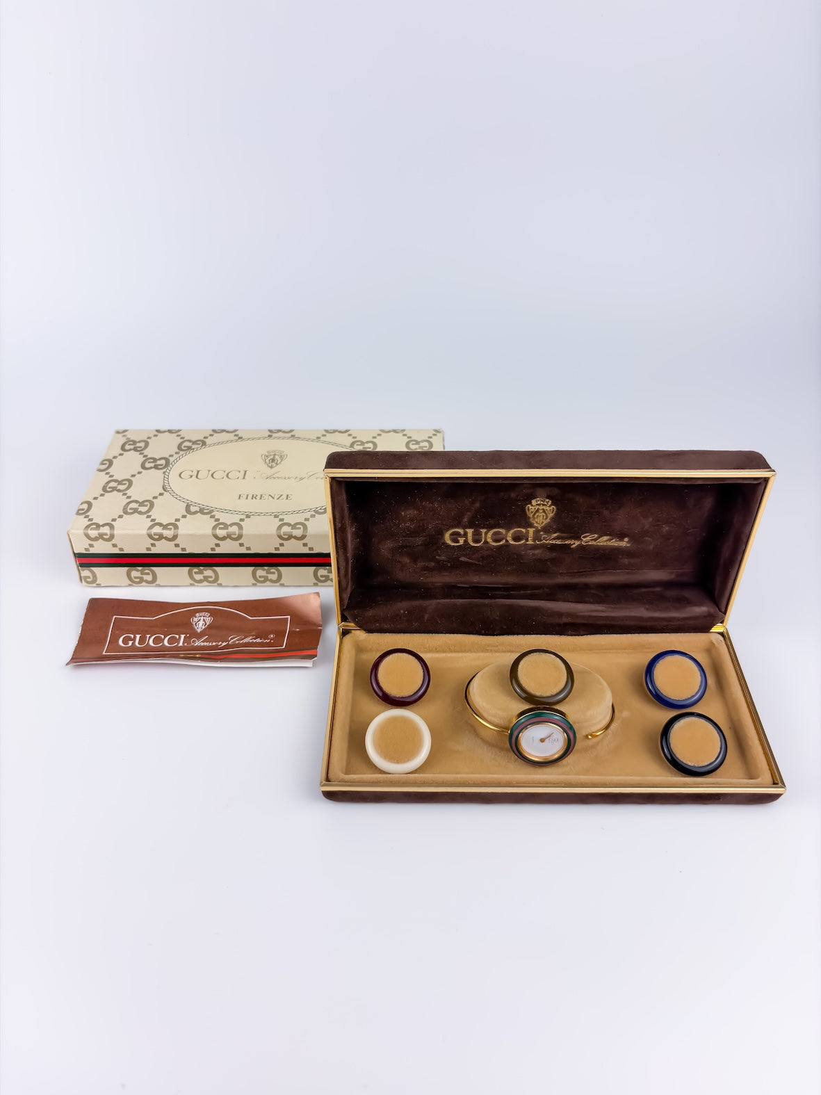 Very Rare Gucci Vintage Gold Bezels Watch Firenze Edition Full Set