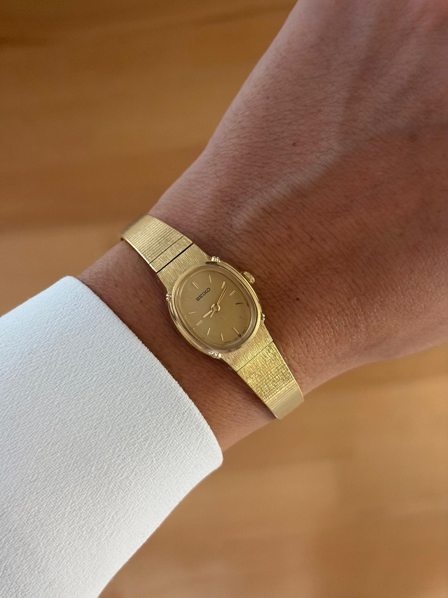 Seiko Vintage Oval Gold Cocktail Watch Integrated Bracelet