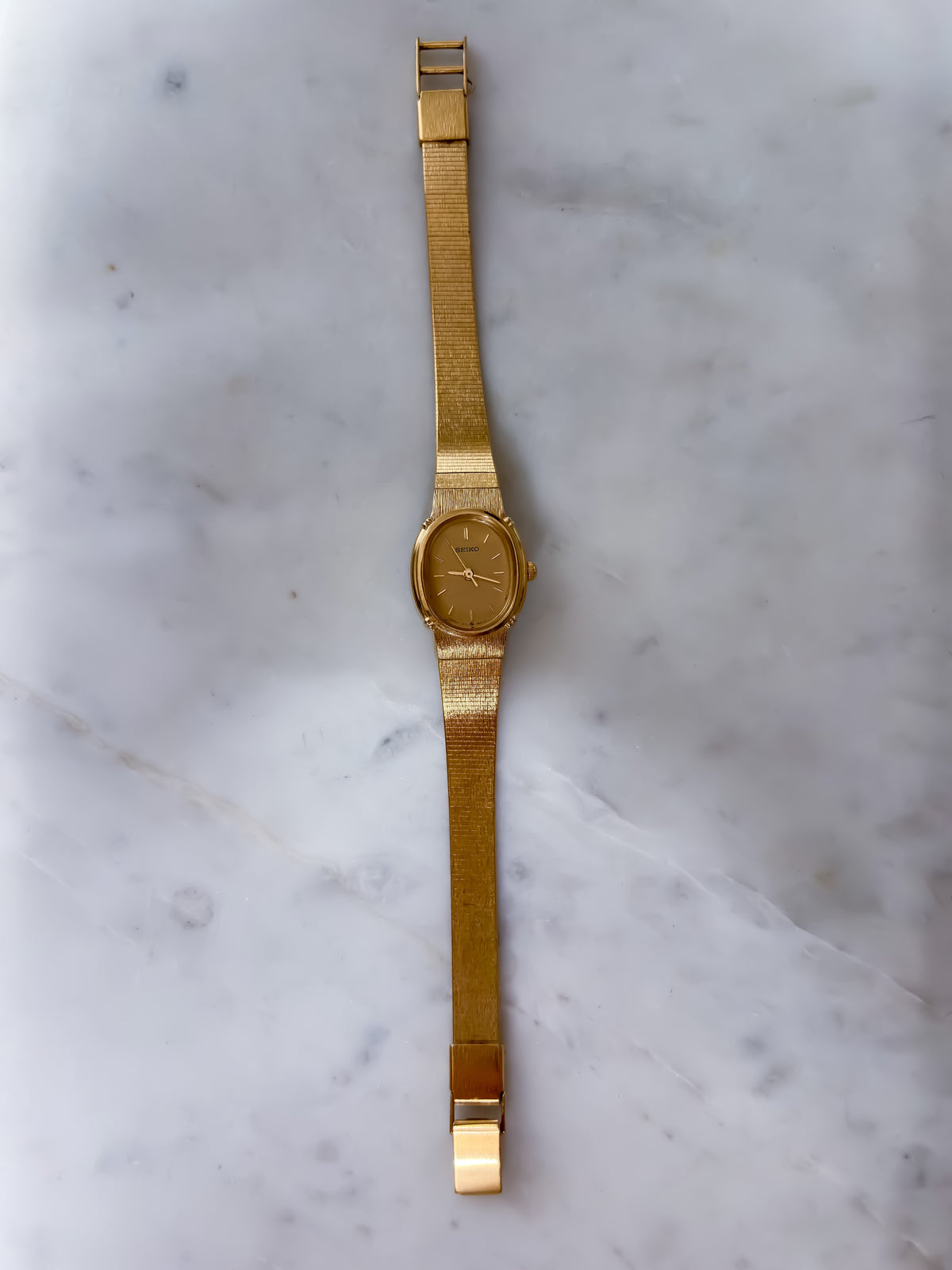 Seiko Vintage Oval Gold Cocktail Watch Integrated Bracelet