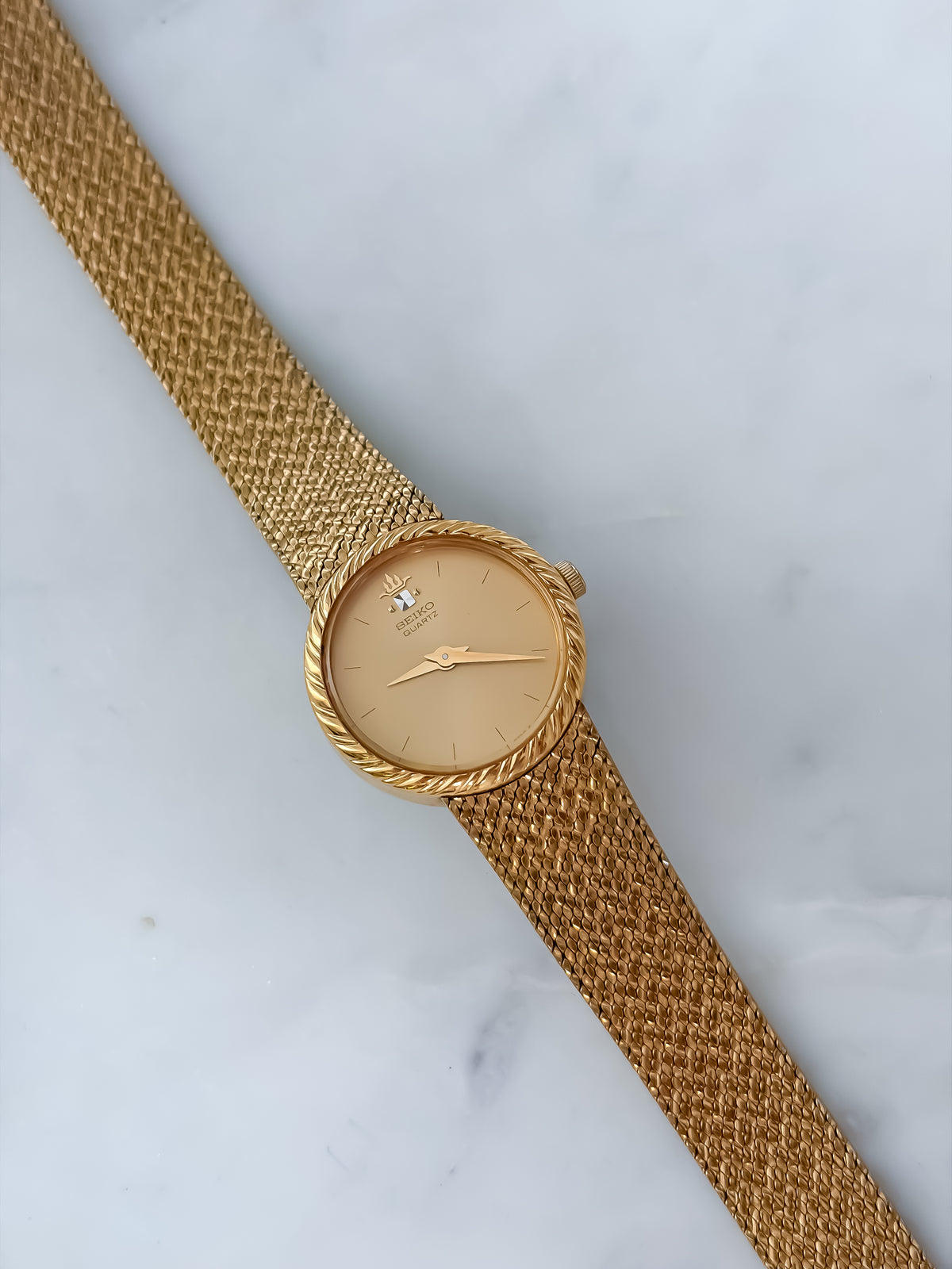Seiko Vintage Diamond & Gold Cocktail Watch Milanese Mesh Bracelet