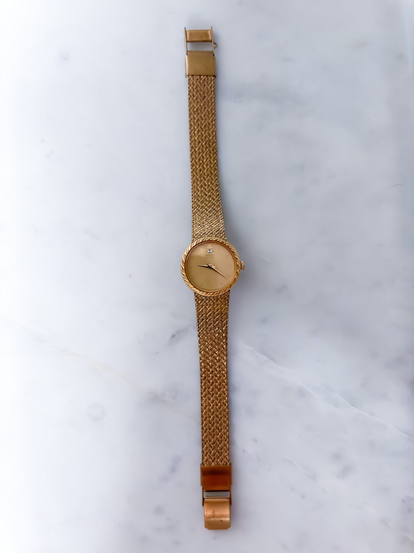 Seiko Vintage Diamond & Gold Cocktail Watch Milanese Mesh Bracelet