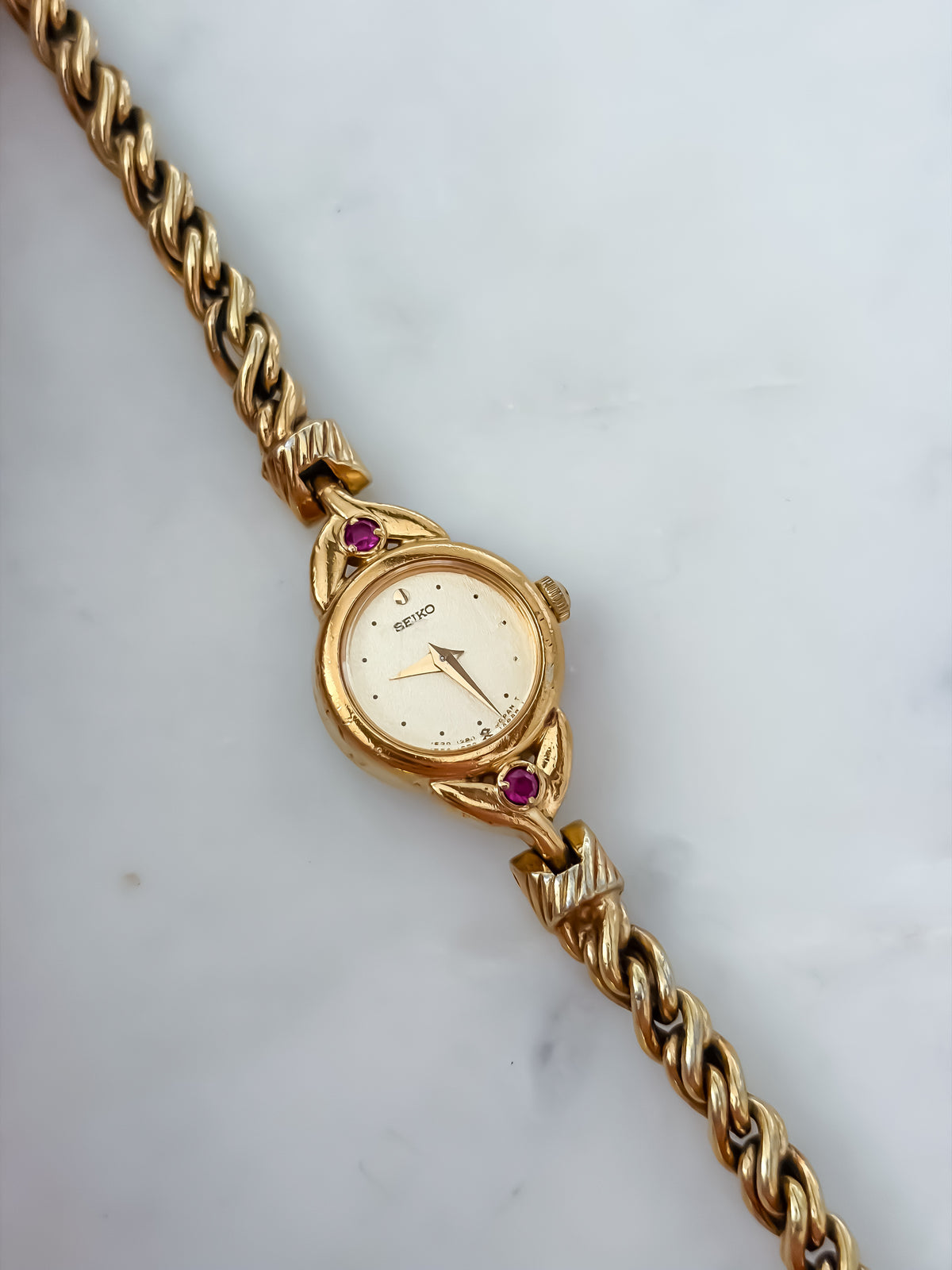 Seiko Vintage Gold Rubies Cocktail Watch Rope Bracelet