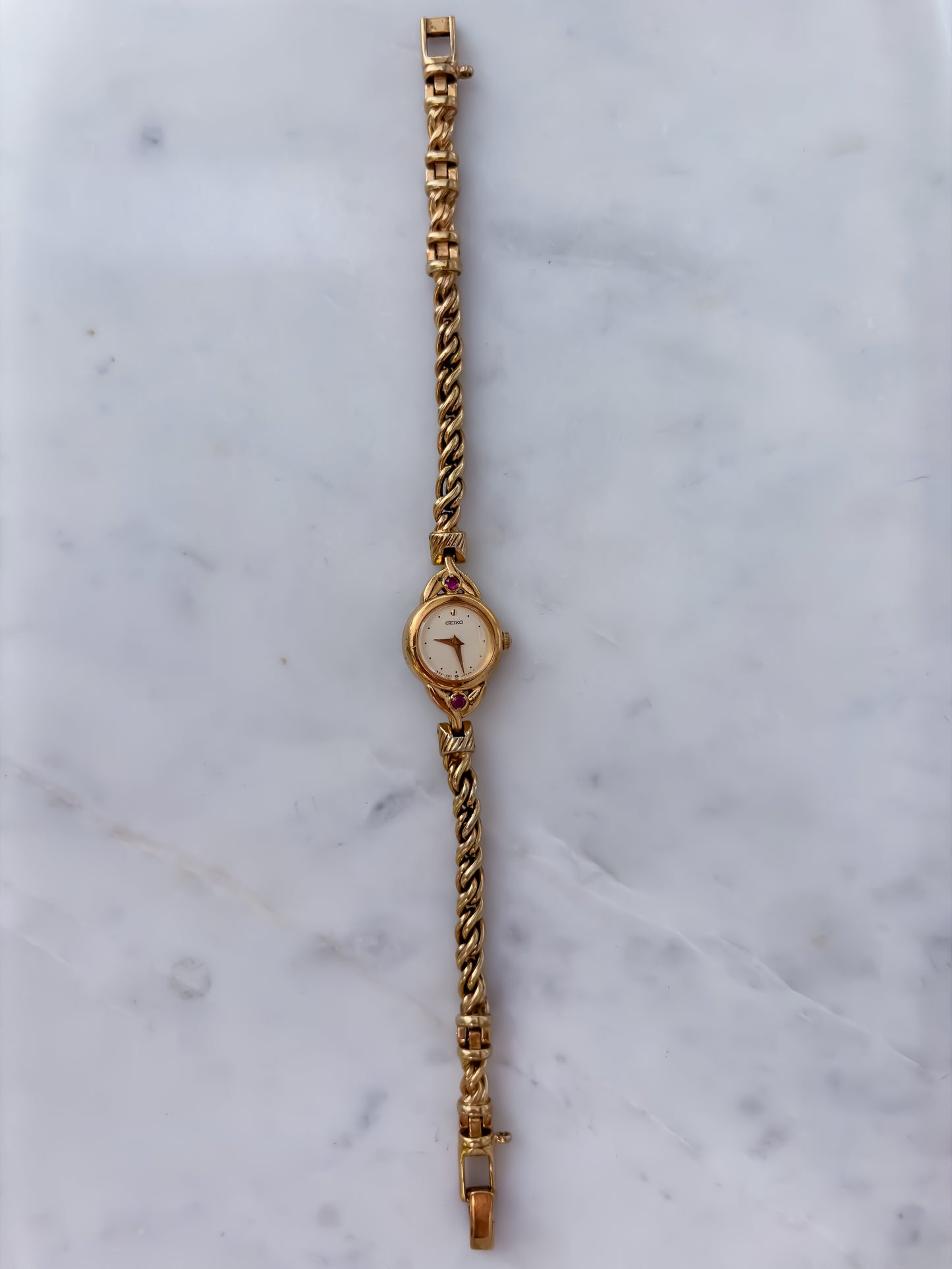Seiko Vintage Gold Rubies Cocktail Watch Rope Bracelet