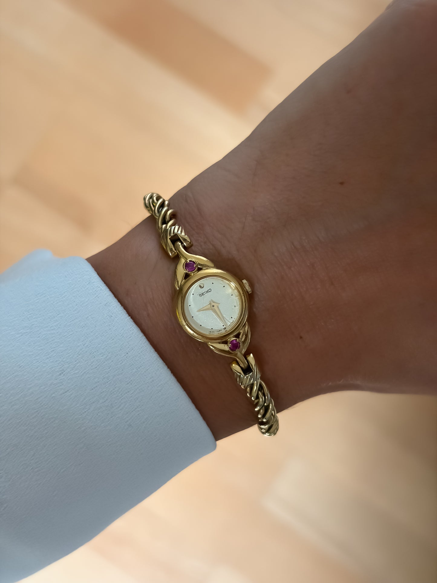 Seiko Vintage Gold Rubies Cocktail Watch Rope Bracelet