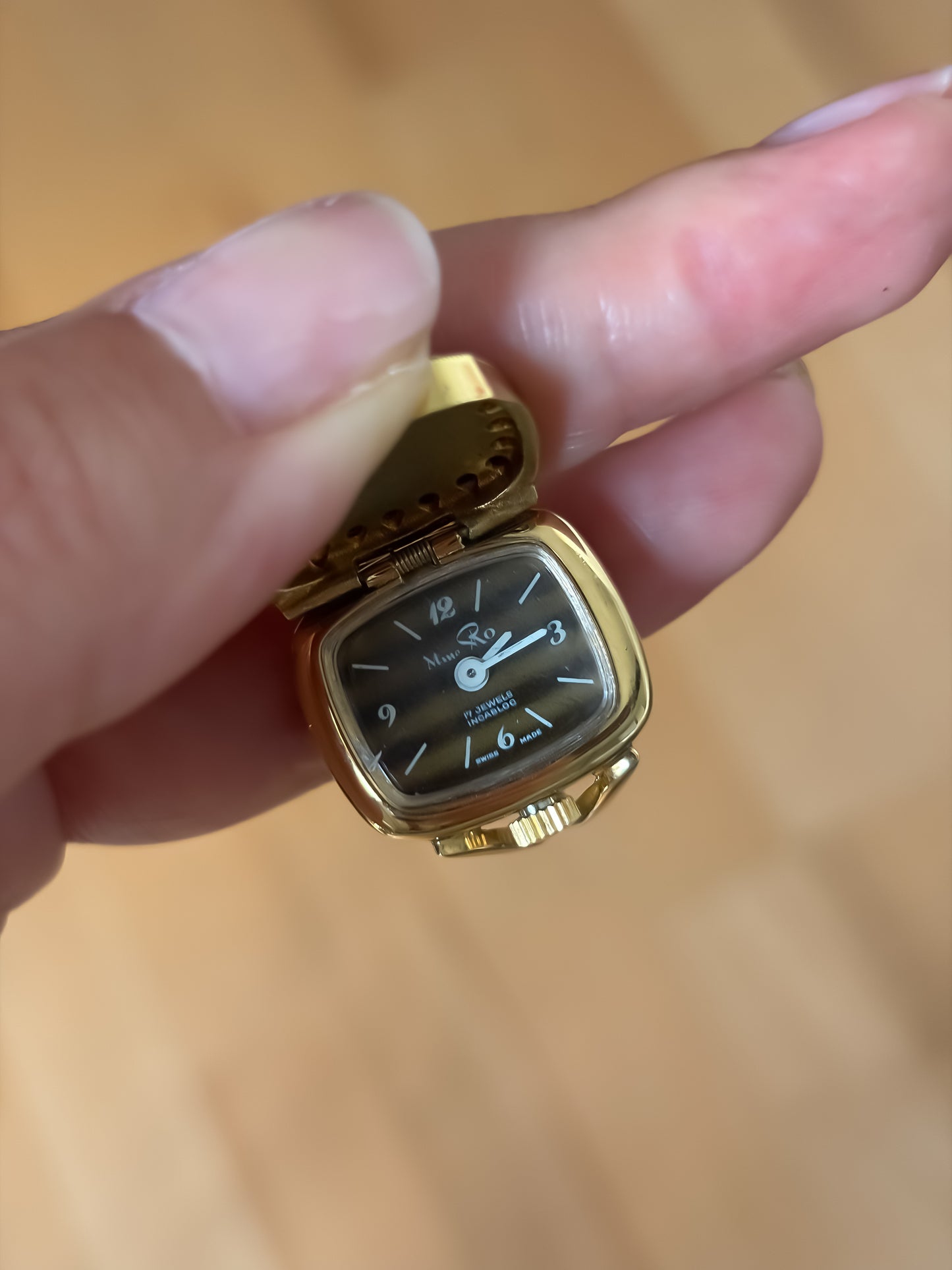 Rare Enamel Vintage Watch Ring Swiss Hand-wounded movement