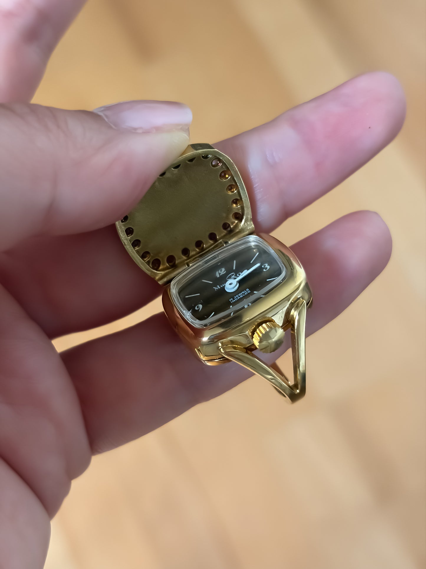 Rare Enamel Vintage Watch Ring Swiss Hand-wounded movement