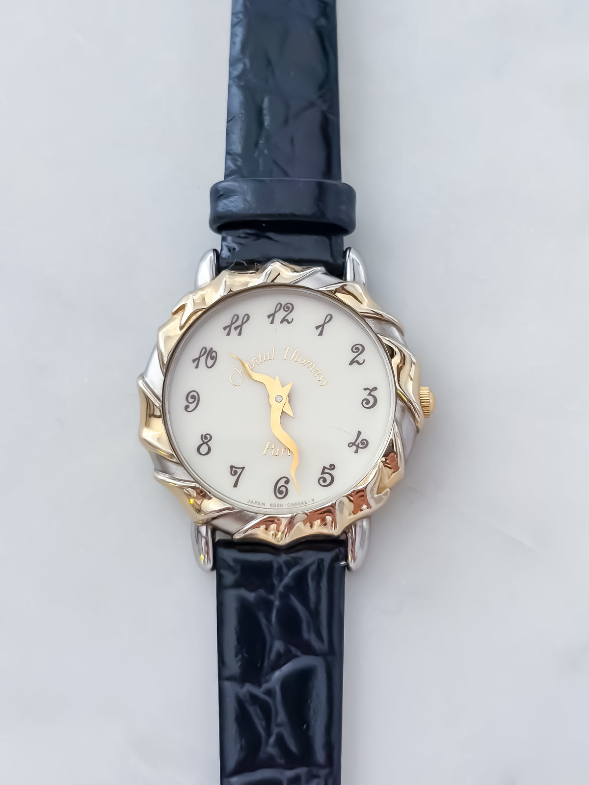 Rare Chantal Thomas Vintage Duo Tone Cocktail Watch Leather Bracelet