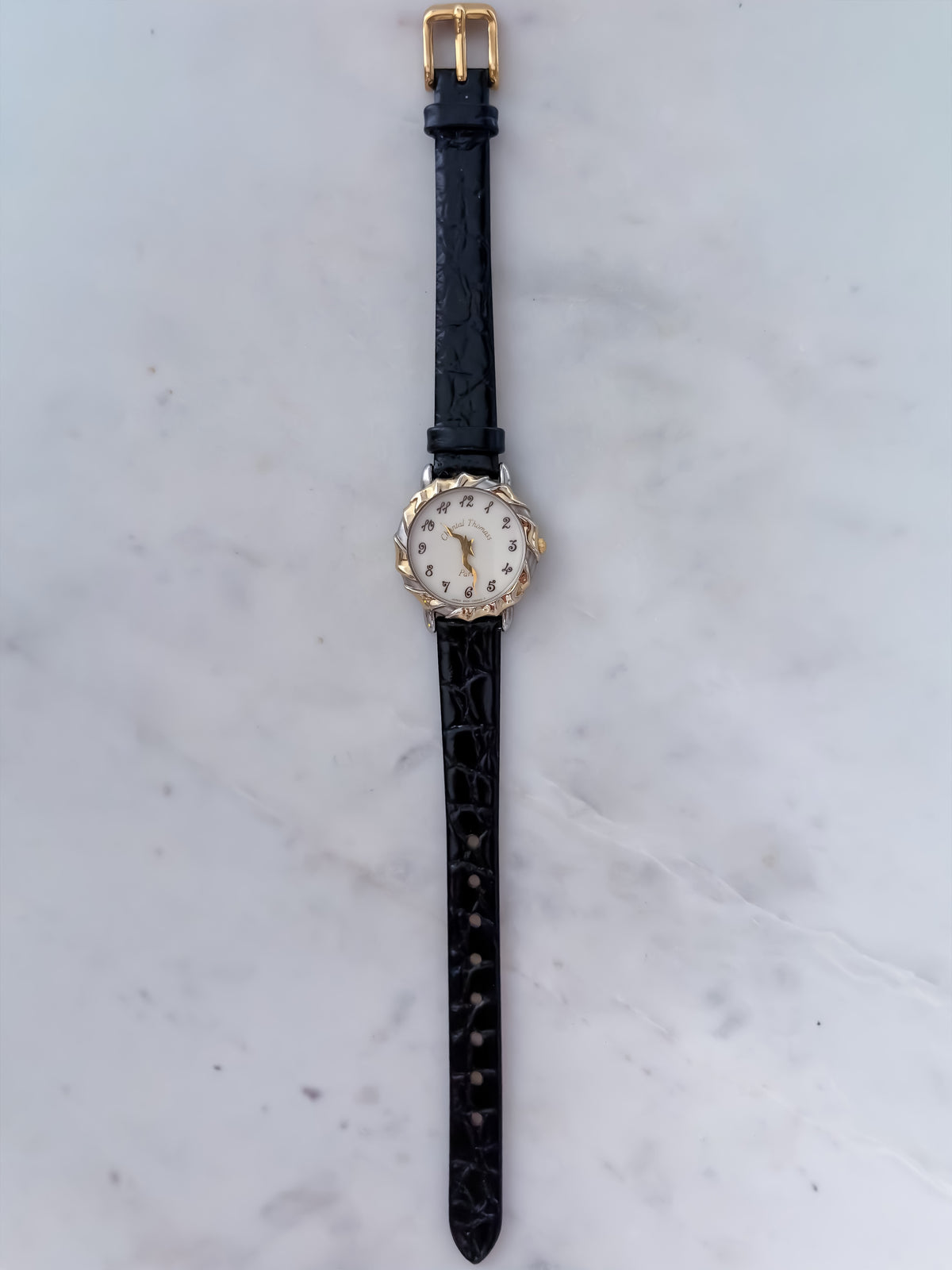 Rare Chantal Thomas Vintage Duo Tone Cocktail Watch Leather Bracelet