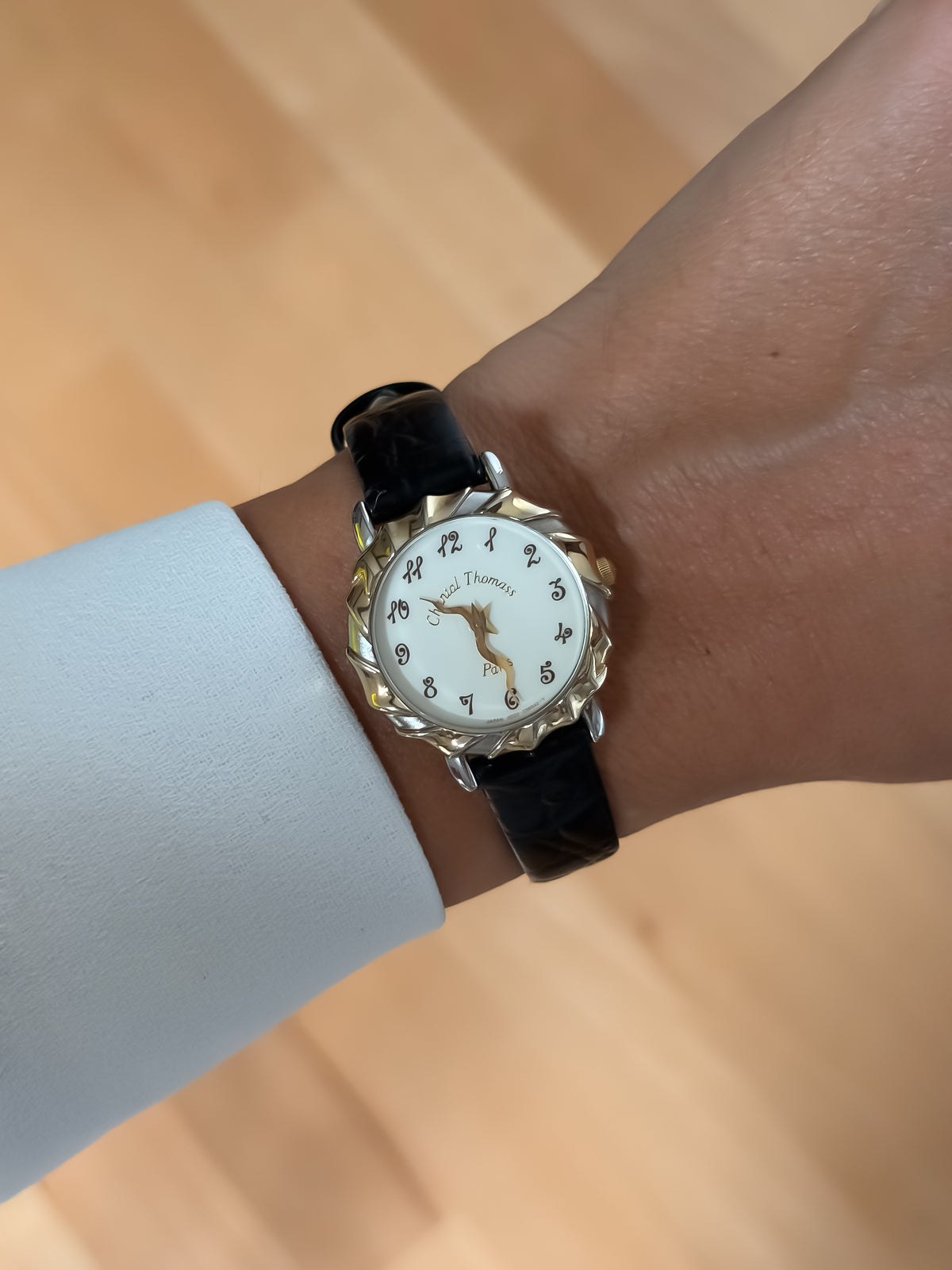Rare Chantal Thomas Vintage Duo Tone Cocktail Watch Leather Bracelet