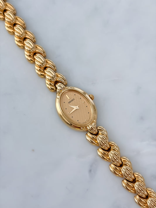 Seiko Vintage Gold Cocktail Watch Braid Bracelet Box