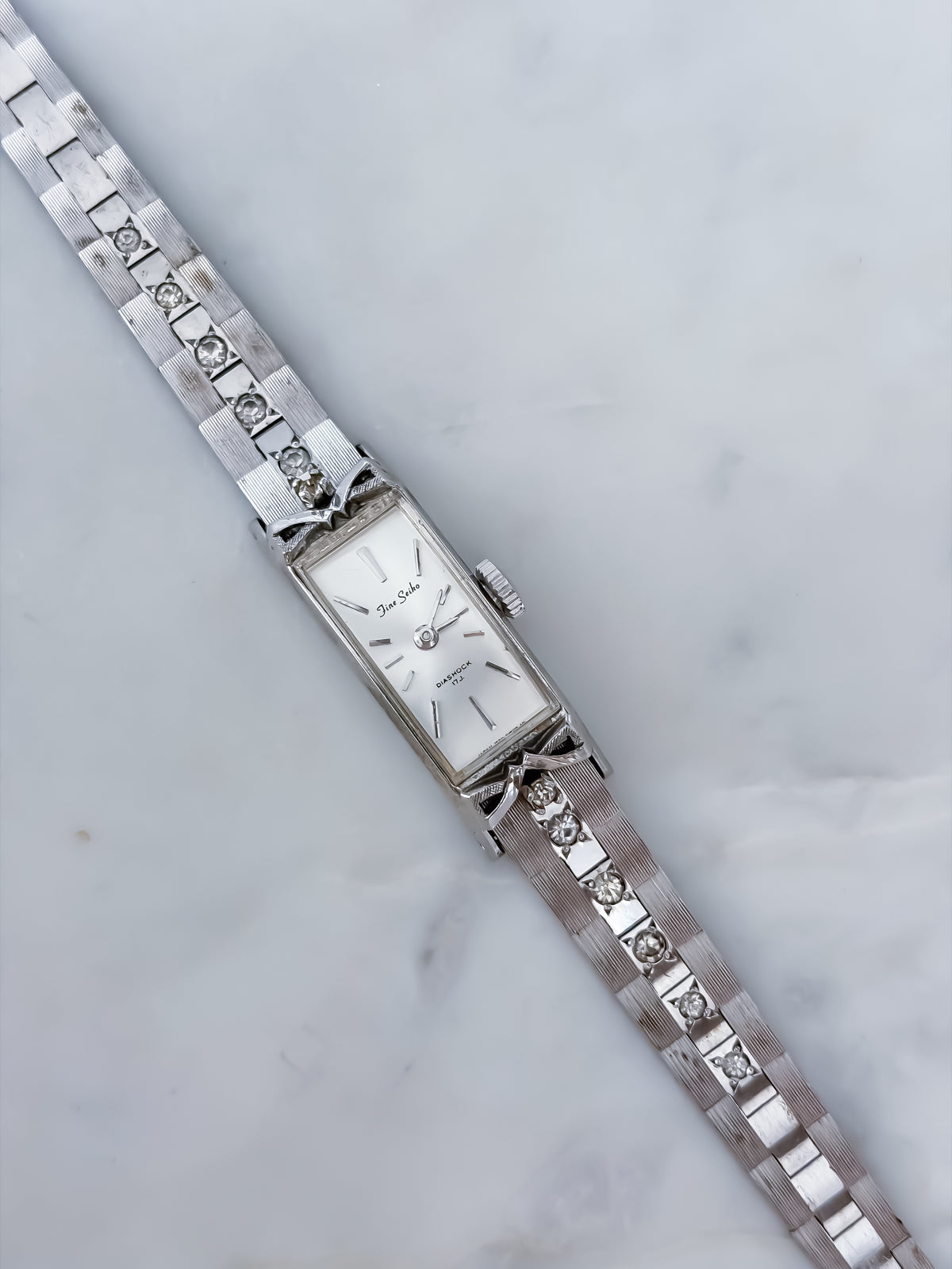 Seiko Vintage Diashock White Gold Cocktail Watch Handwound