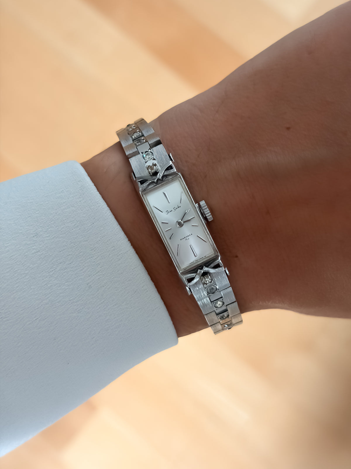 Seiko Vintage Diashock White Gold Cocktail Watch Handwound