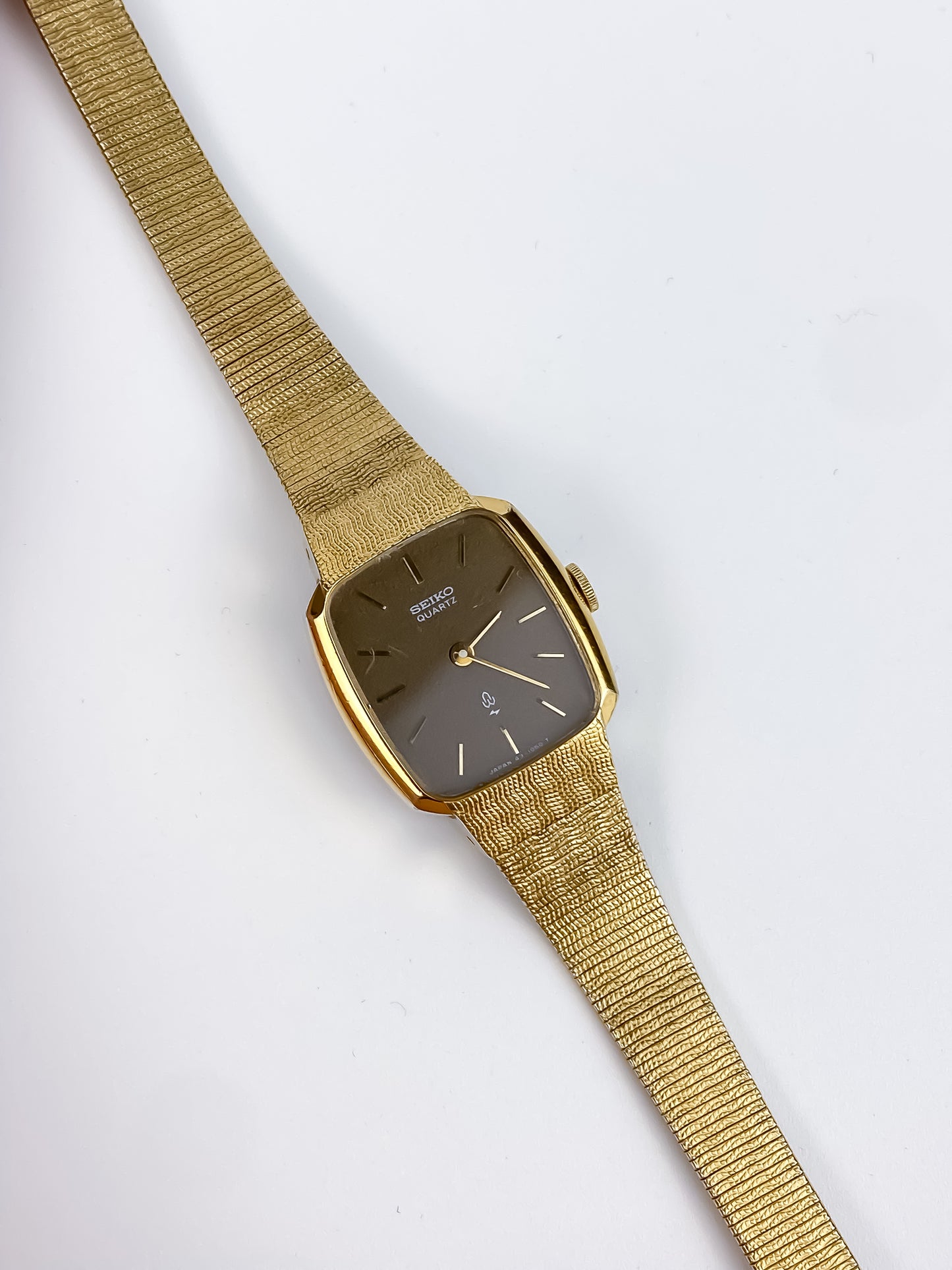 Seiko Vintage Gold Watch Mesh Bracelet Chocolate Dial