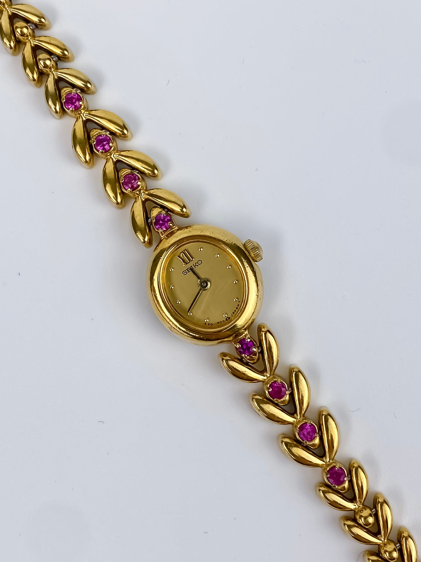 Rare Seiko Vintage Watch Rubies and Gold Plated Bracelet