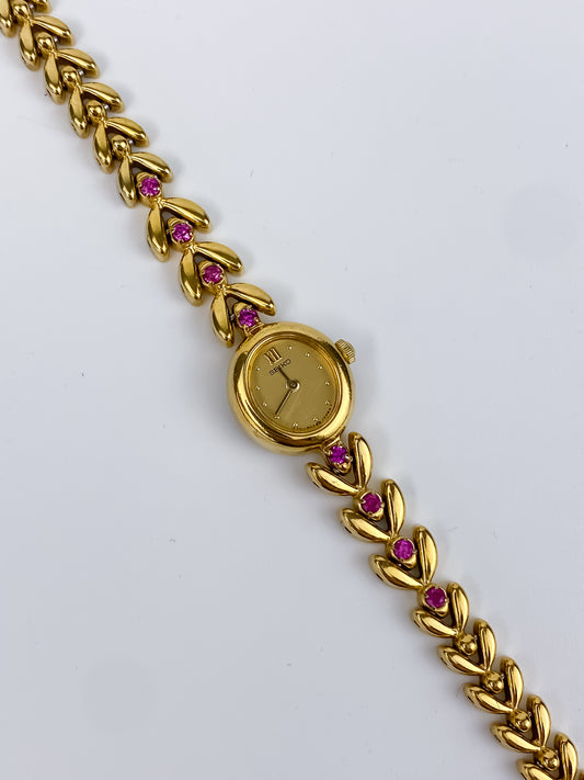 Rare Seiko Vintage Watch Rubies and Gold Plated Bracelet