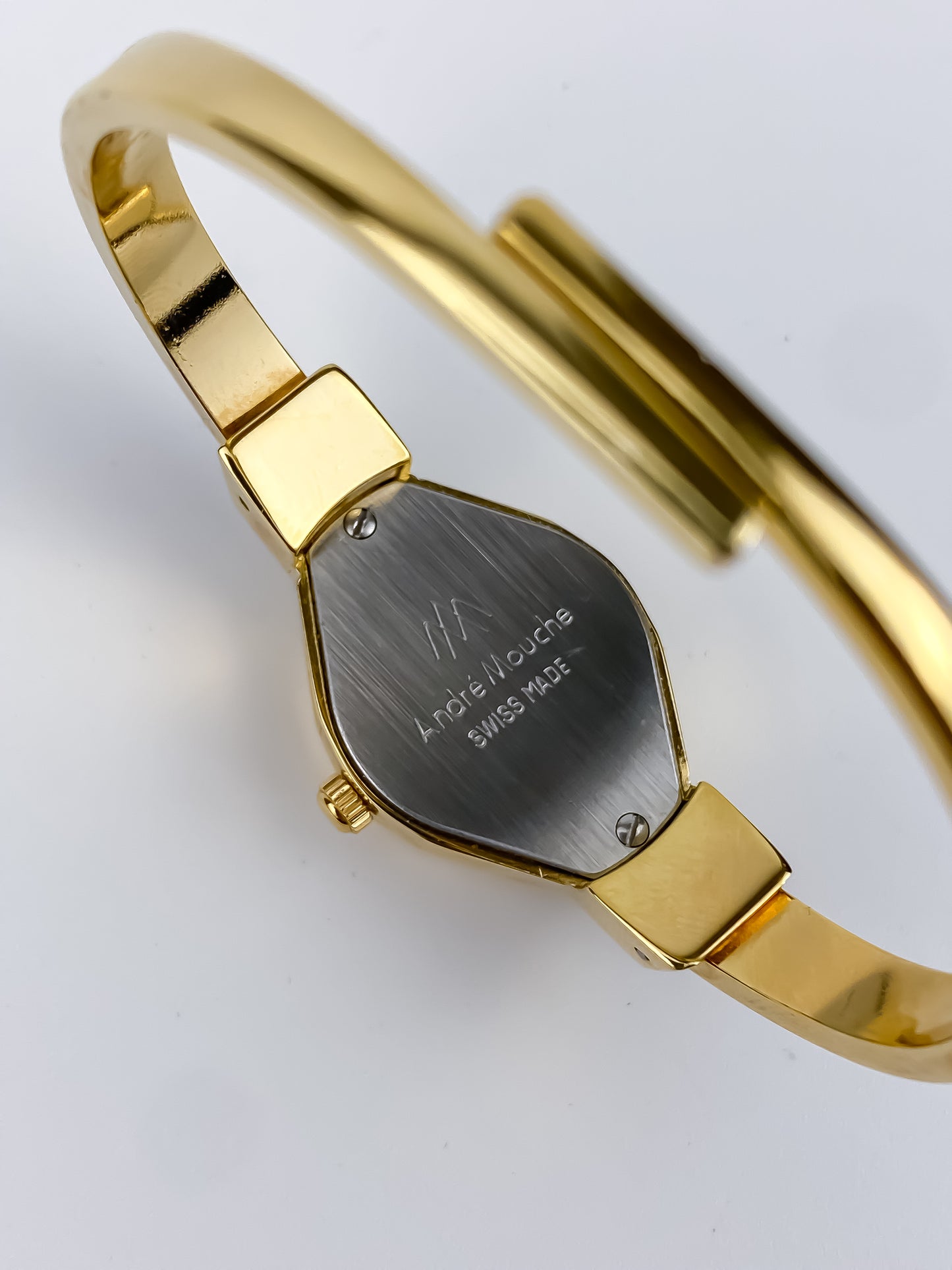 André Mouche Vintage Gold Watch Flower Enamel Peek a Boo Design Chocolate