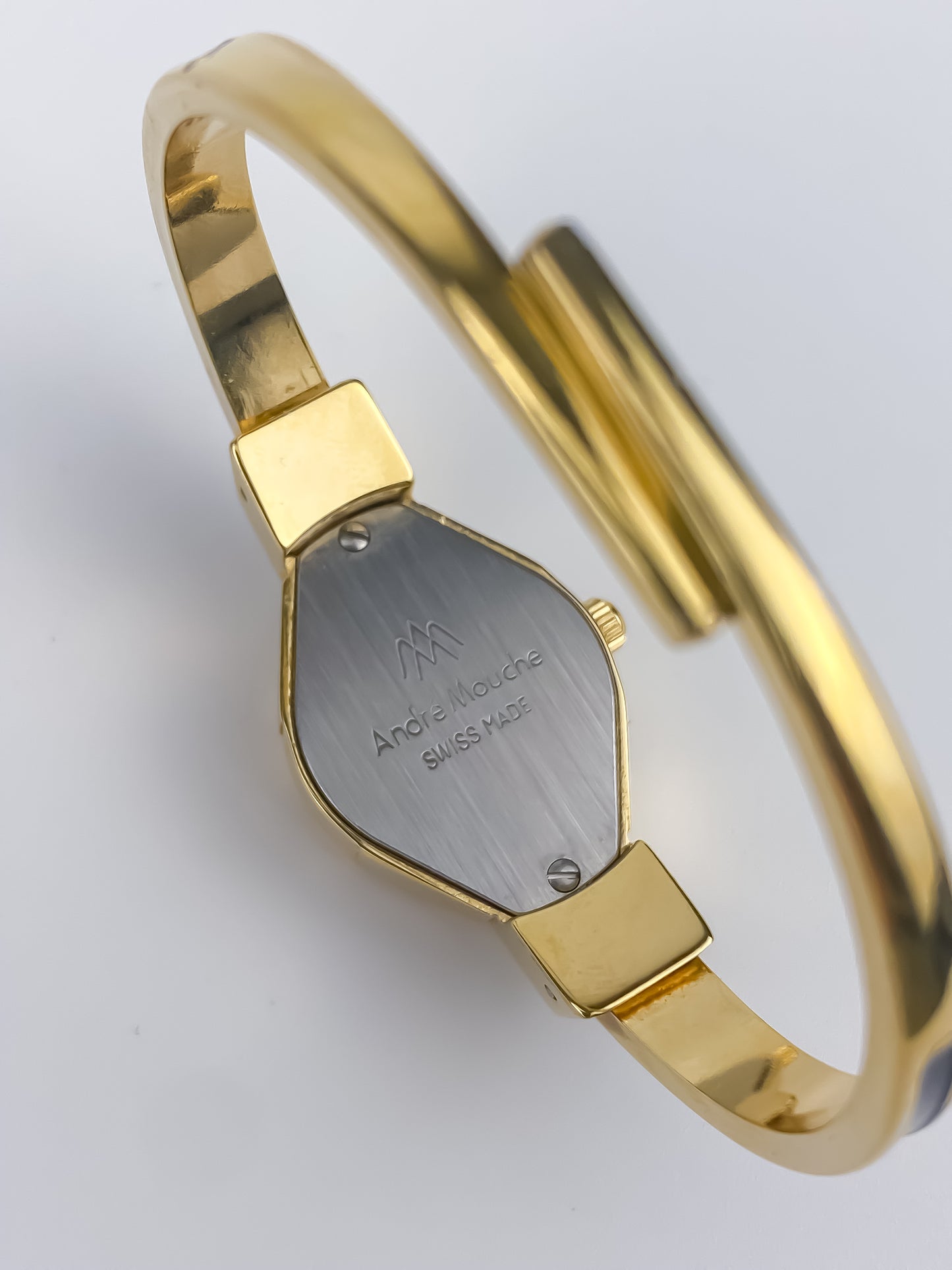 André Mouche Vintage Gold Watch Flower Enamel Peek a Boo Design Black