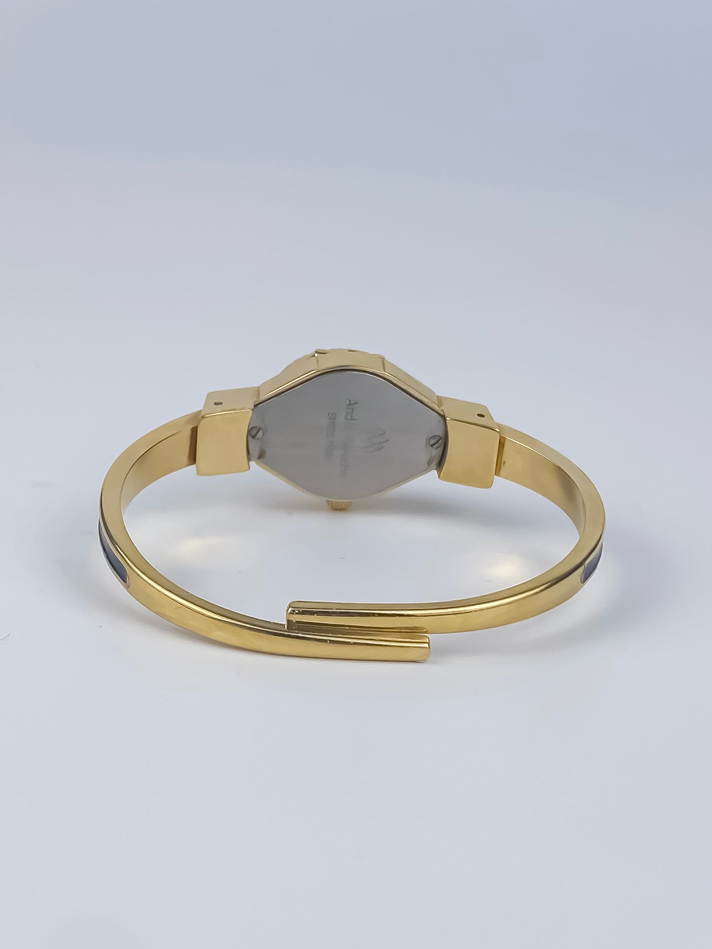 André Mouche Vintage Gold Watch Flower Enamel Peek a Boo Design Black