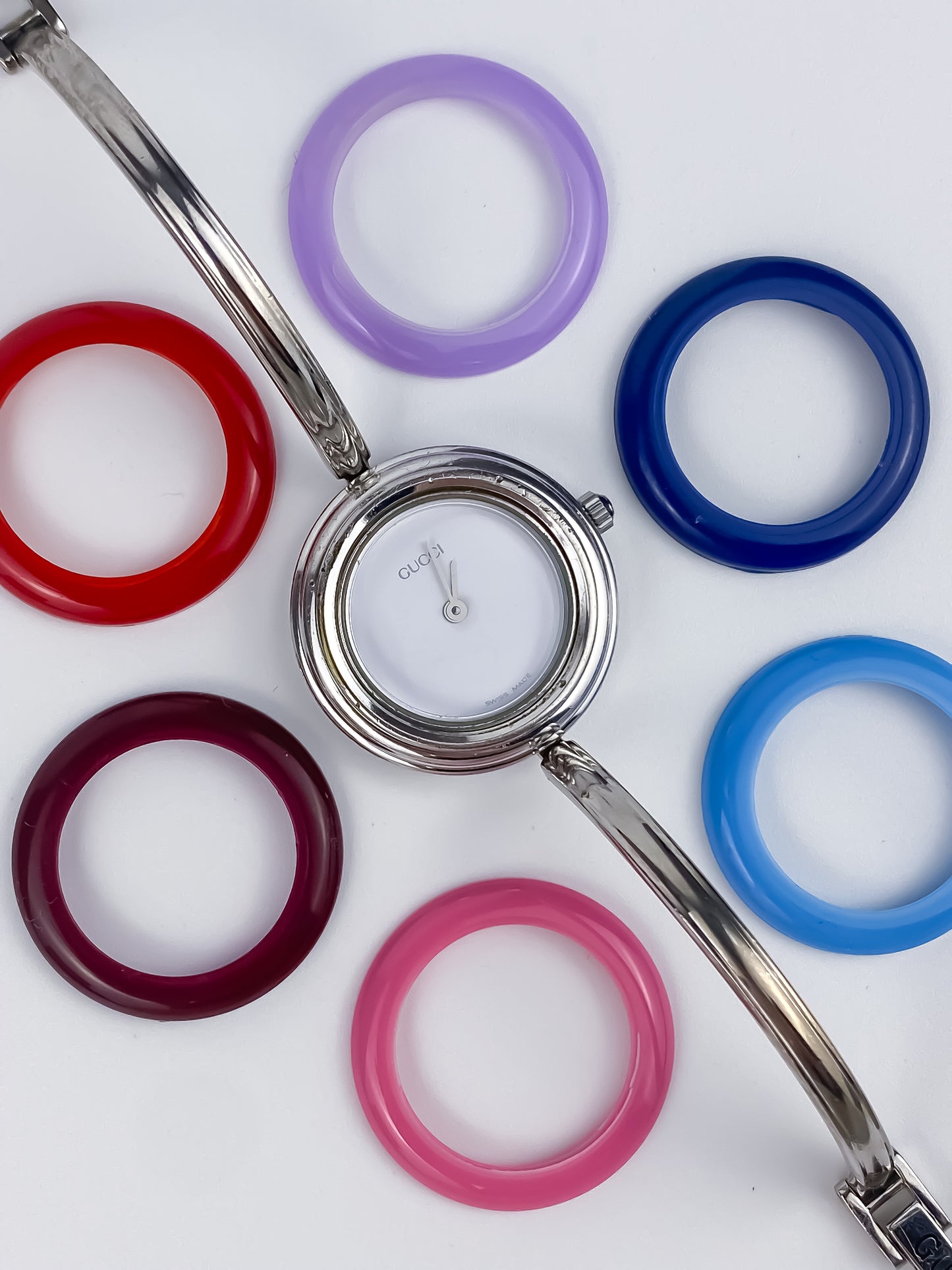 Gucci Vintage Silver Watch Interchangeable Bezels