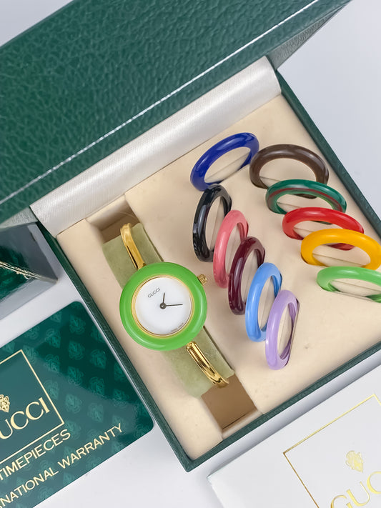 Gucci Vintage Gold Watch Interchangeable Bezels