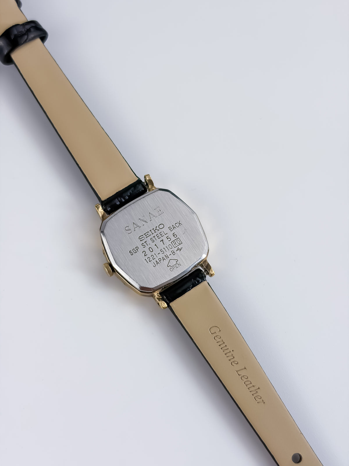 Seiko Sanae Vintage Gold Diamonds Watch Leather Bracelet Hexagonal Dial