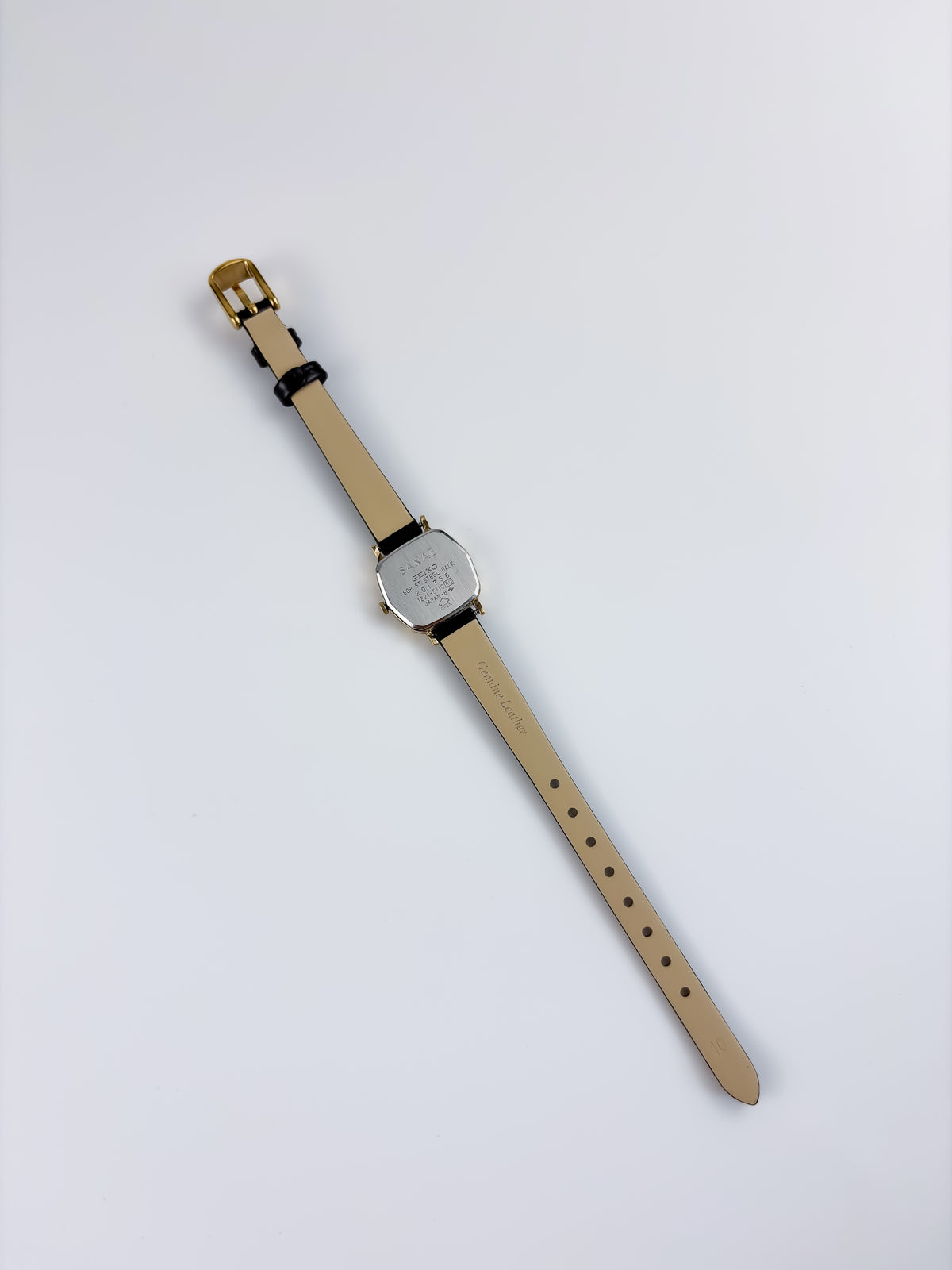 Seiko Sanae Vintage Gold Diamonds Watch Leather Bracelet Hexagonal Dial