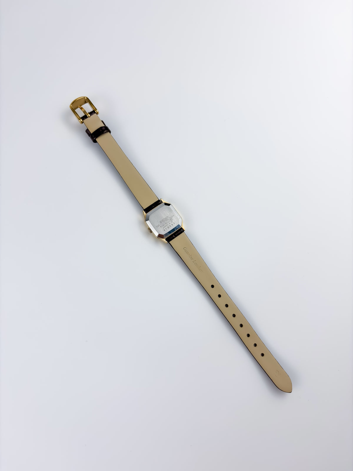 Seiko Vintage Gold Watch Leather Brown Bracelet Octogonal Dial