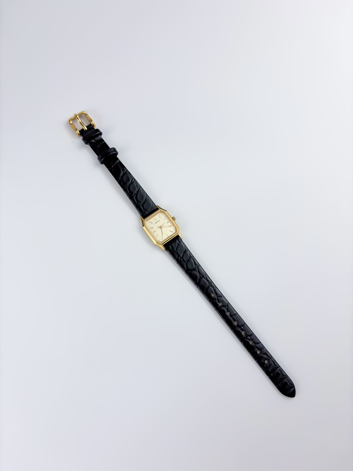 Seiko Vintage Gold Watch Black Leather Bracelet
