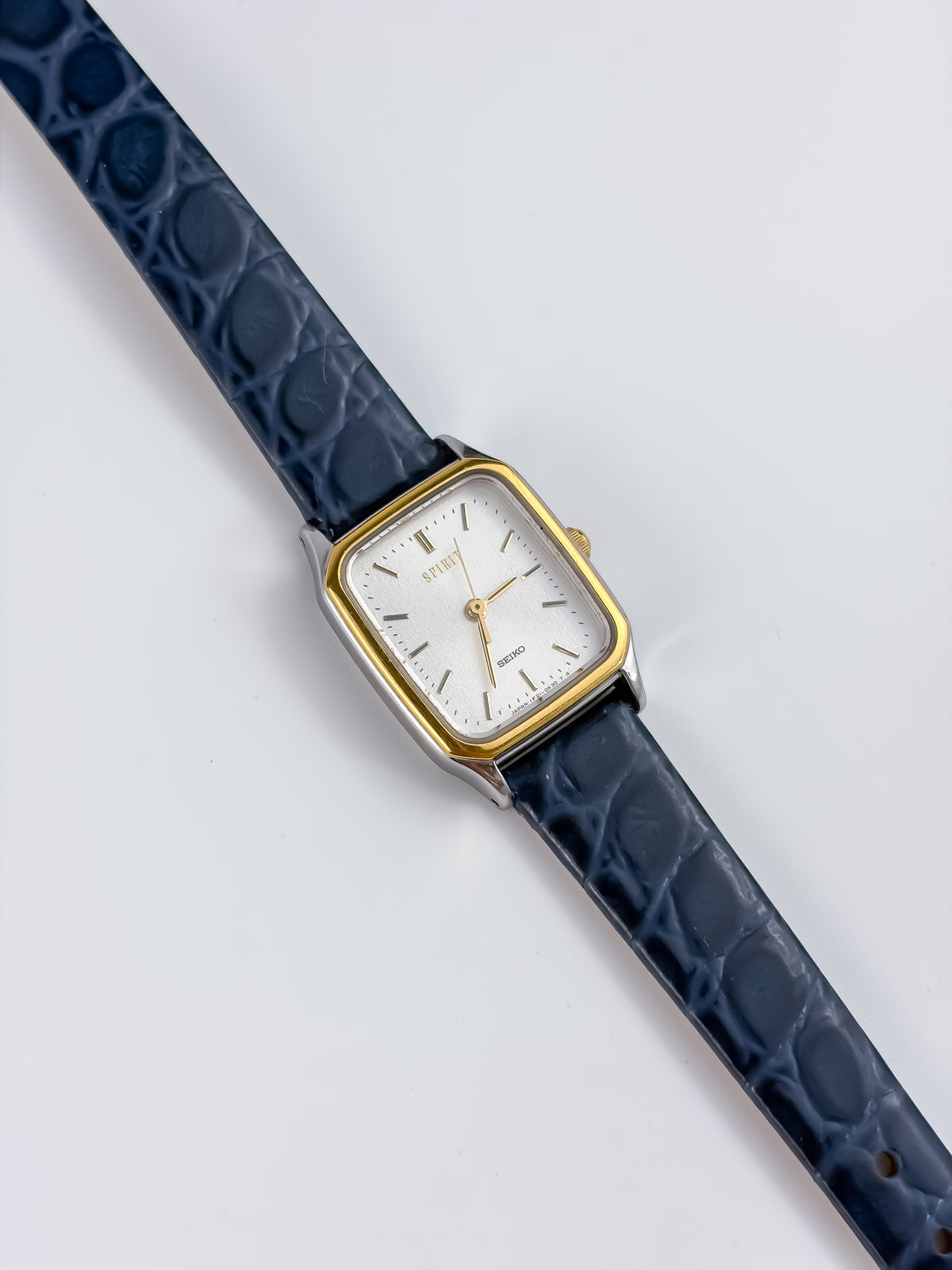 Seiko Spirit Vintage Gold Steel Watch Blue Leather Bracelet