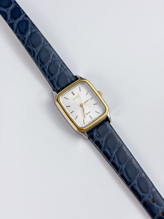 Seiko Spirit Vintage Gold Steel Watch Blue Leather Bracelet