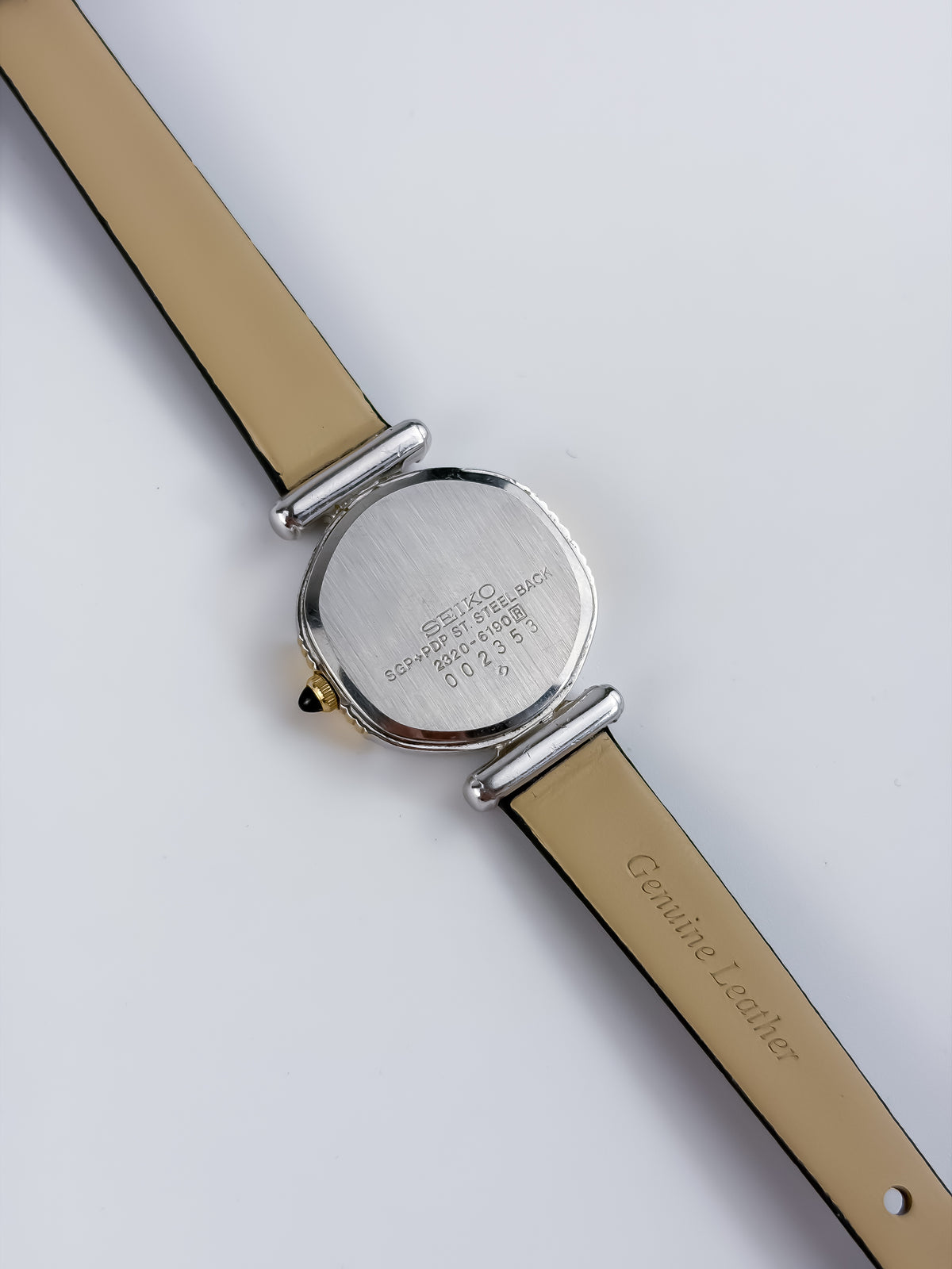 Seiko Vintage Gold Steel Watch Black Leather Bracelet Black Dial