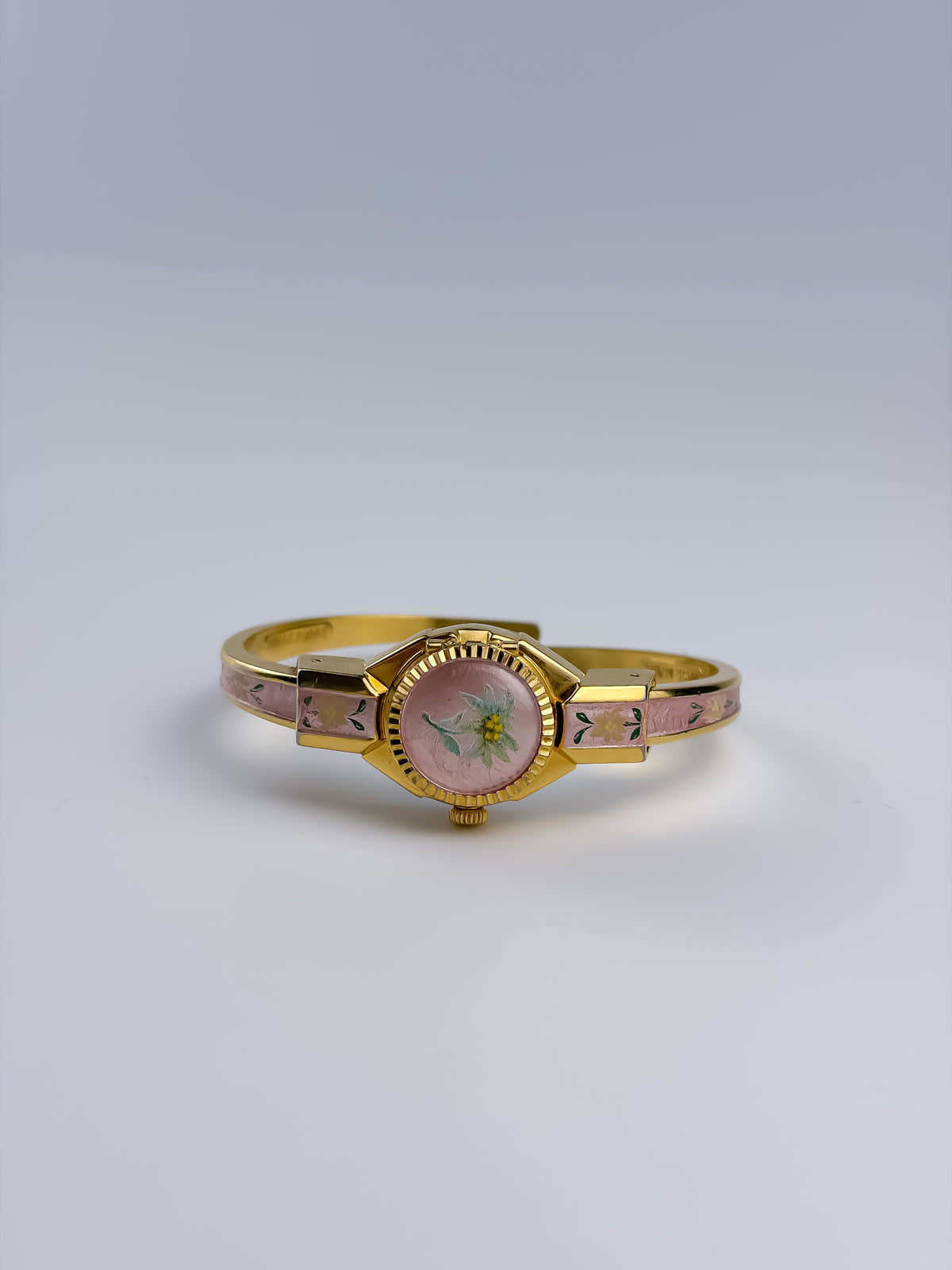 Rare Andre Mouche Pink Secret Vintage Watch Bangle Edelweiss Flower