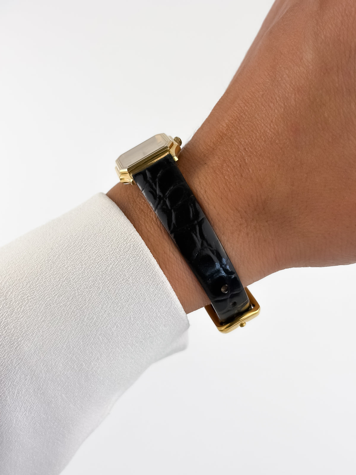 Seiko Vintage Gold Watch Black Leather Bracelet