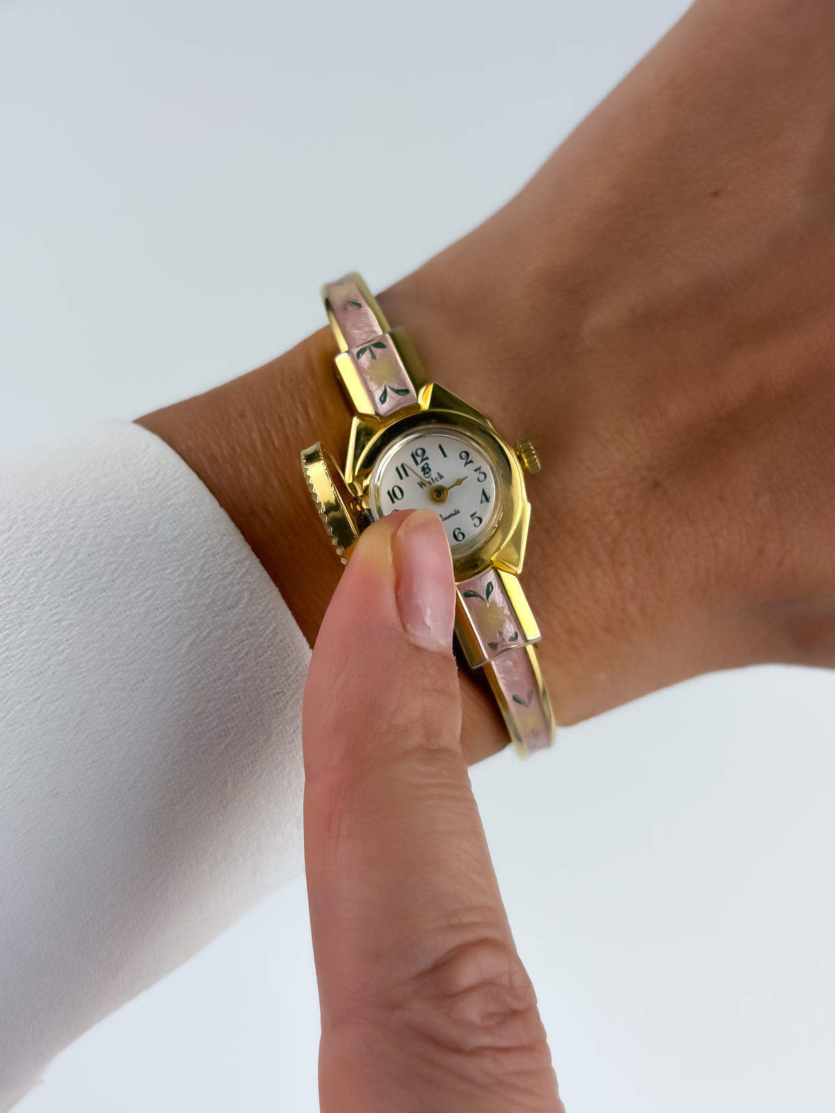 Rare Andre Mouche Pink Secret Vintage Watch Bangle Edelweiss Flower