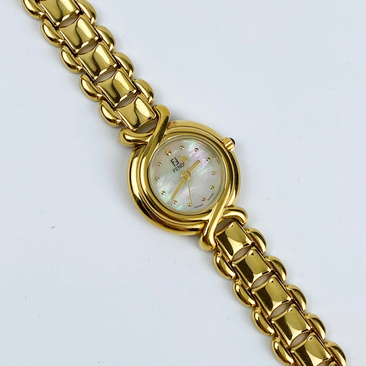 Fendi Vintage Watch Gold Plated Mother of Pearl Dial
