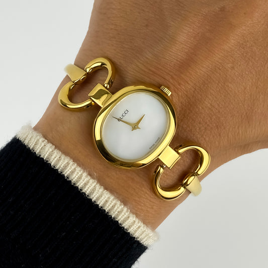 Gucci Vintage Gold Mother of Pearl Oval