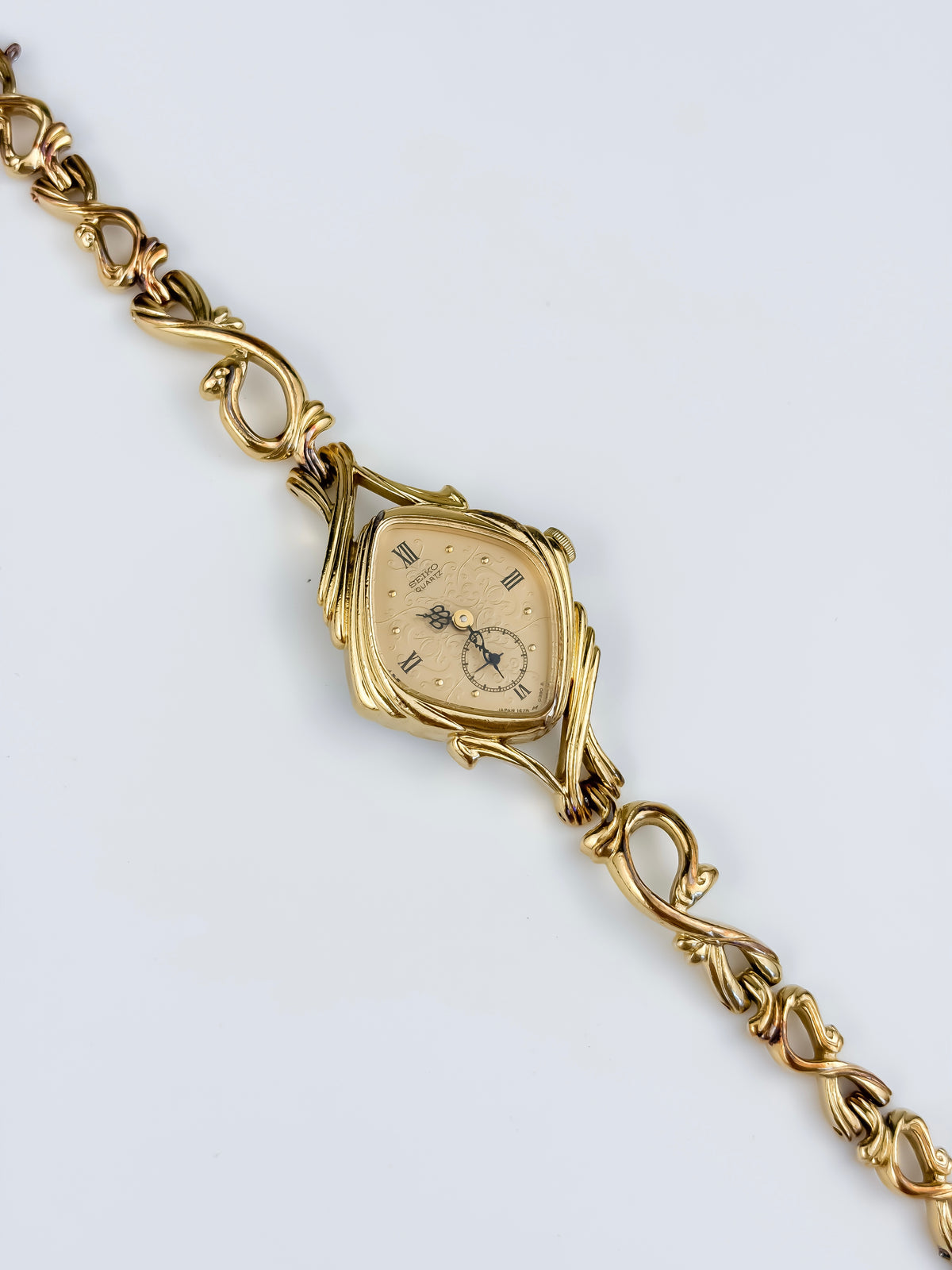 Rare Vintage Sculptural Watch Seiko Gold Plated Lace Hands