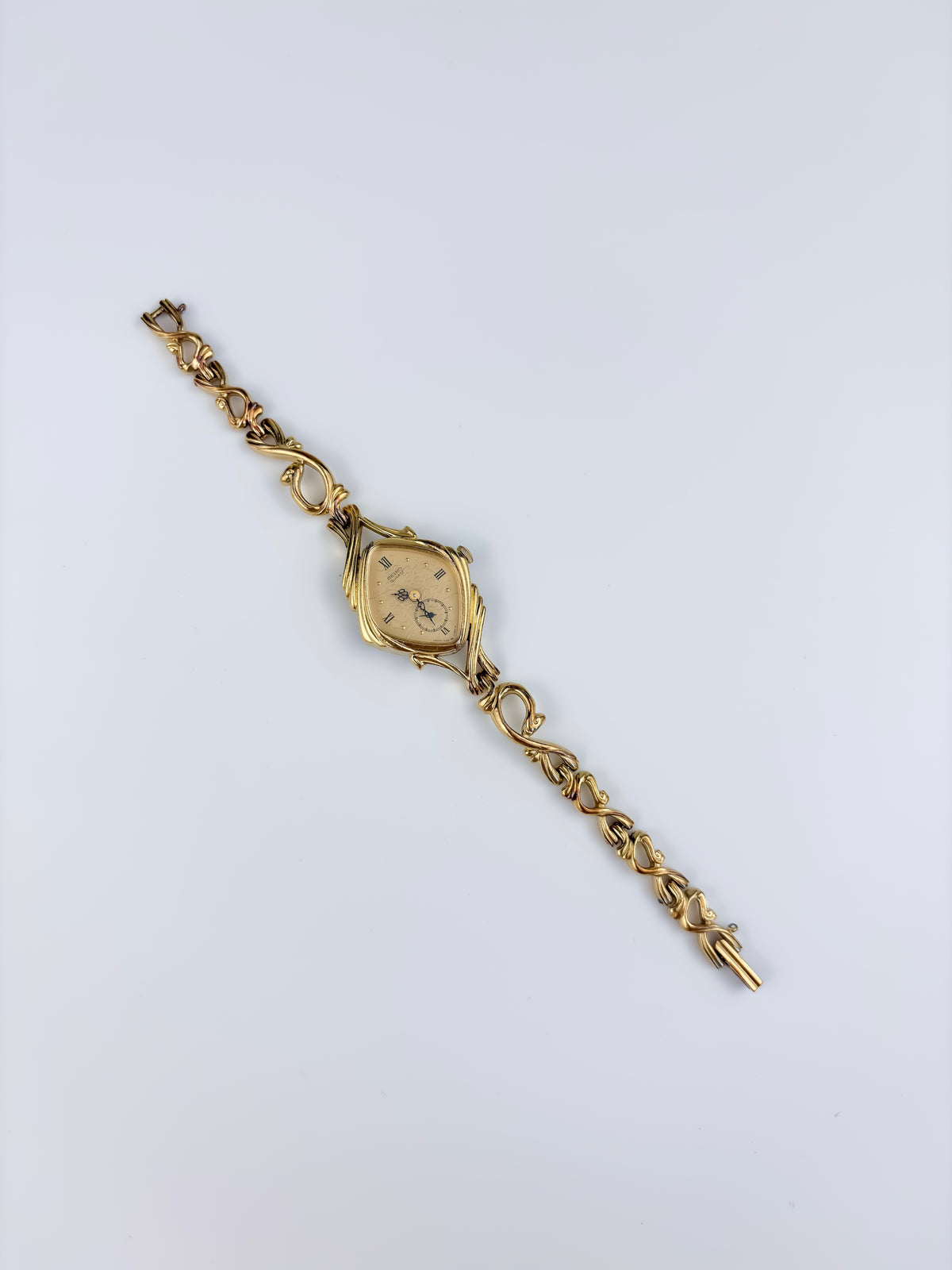 Rare Vintage Sculptural Watch Seiko Gold Plated Lace Hands