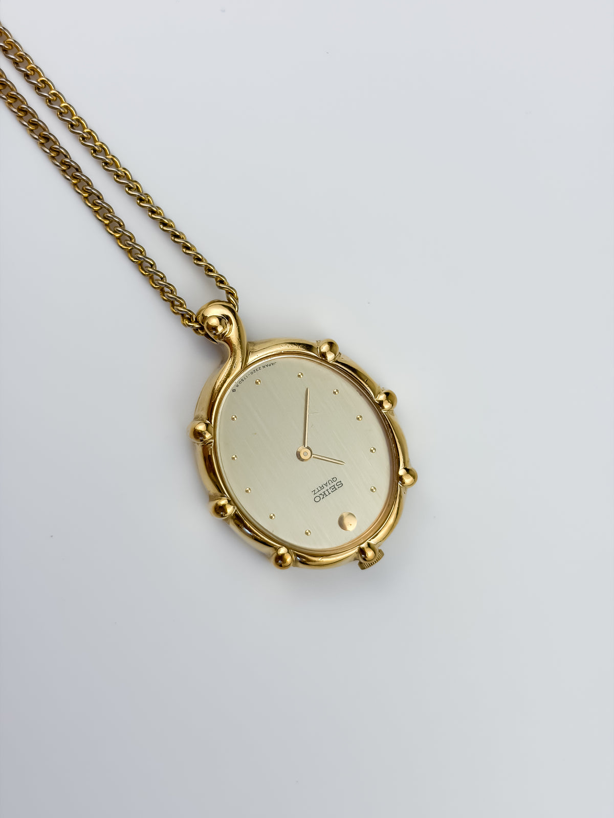 Vintage Sculptural Locket Watch Seiko Gold Plated With Chain