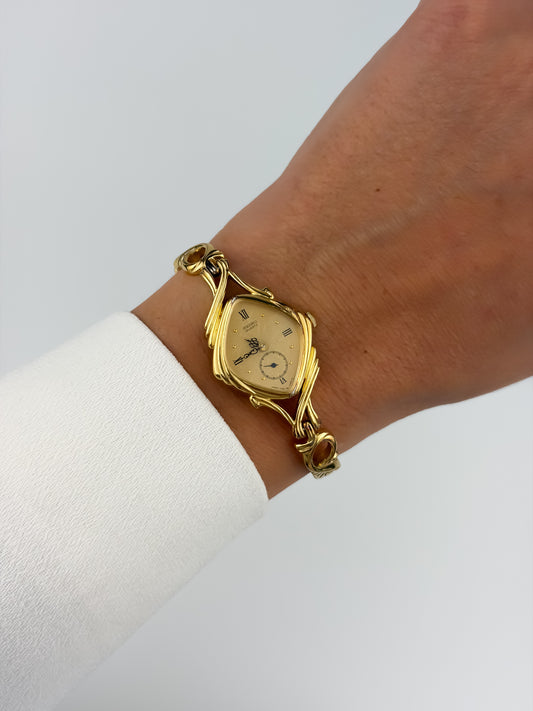 Rare Vintage Sculptural Watch Seiko Gold Plated Lace Hands
