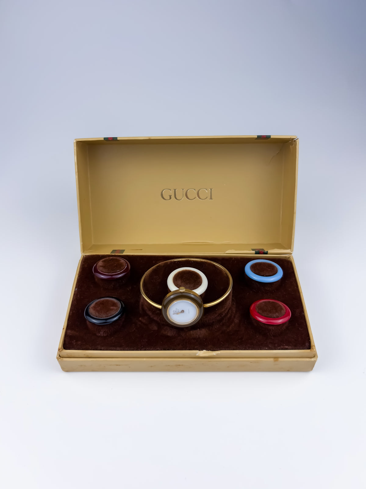 Rare Gucci Bezels Set Gold Watch with Box