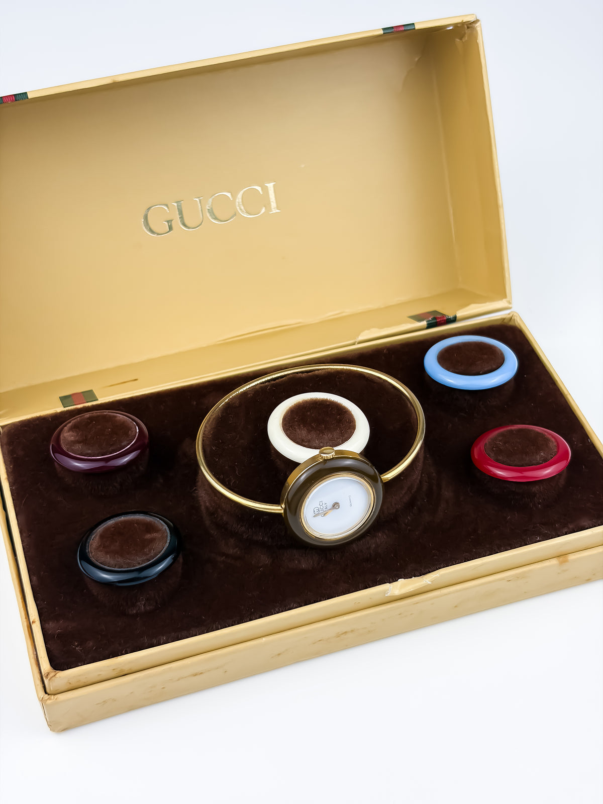 Rare Gucci Bezels Set Gold Watch with Box
