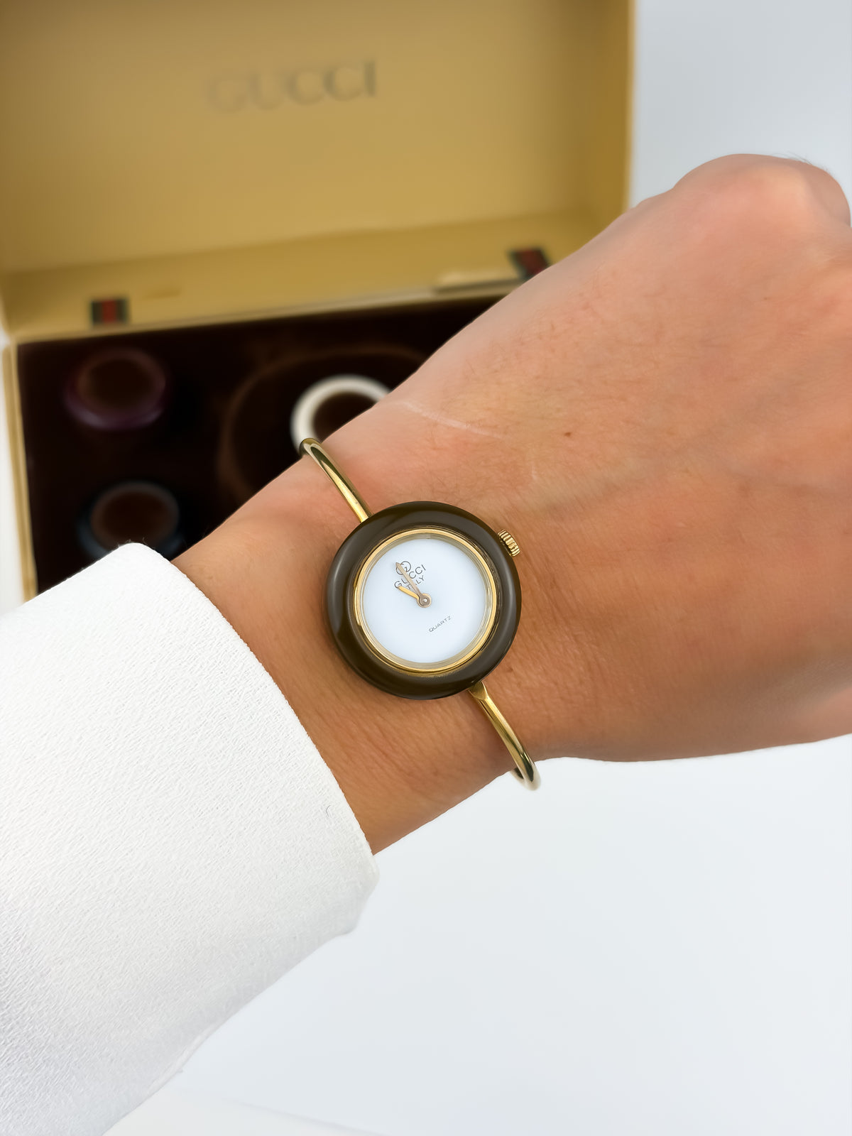 Rare Gucci Bezels Set Gold Watch with Box
